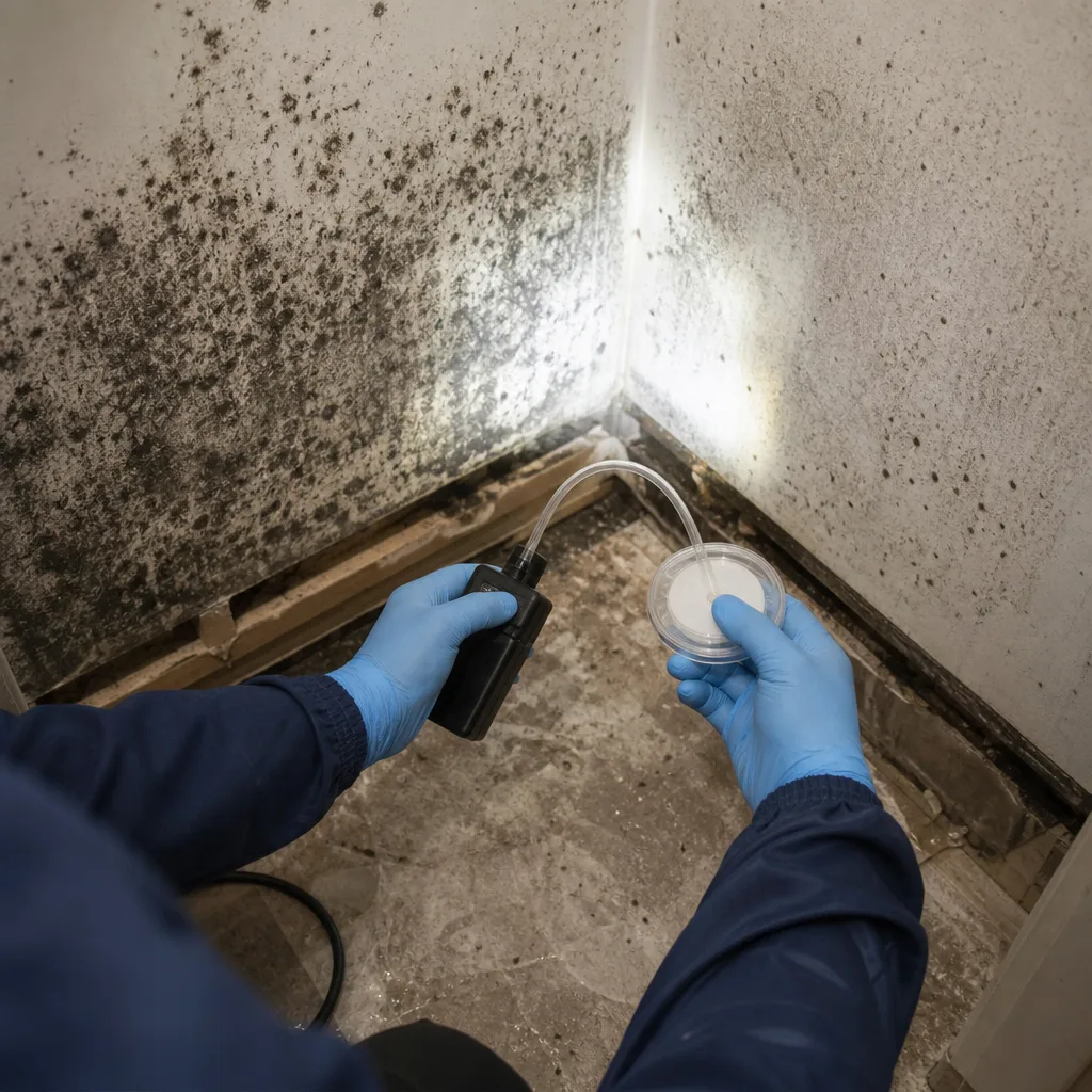 Professional performing mold inspection and air quality testing